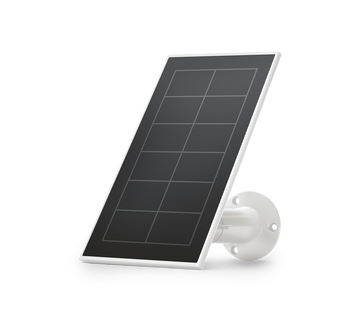 Arlo Essential Solar Panel, in white, facing left 